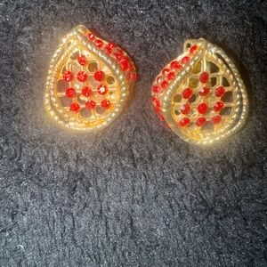 Vintage Elegant Gold and Red Teardrop Earrings